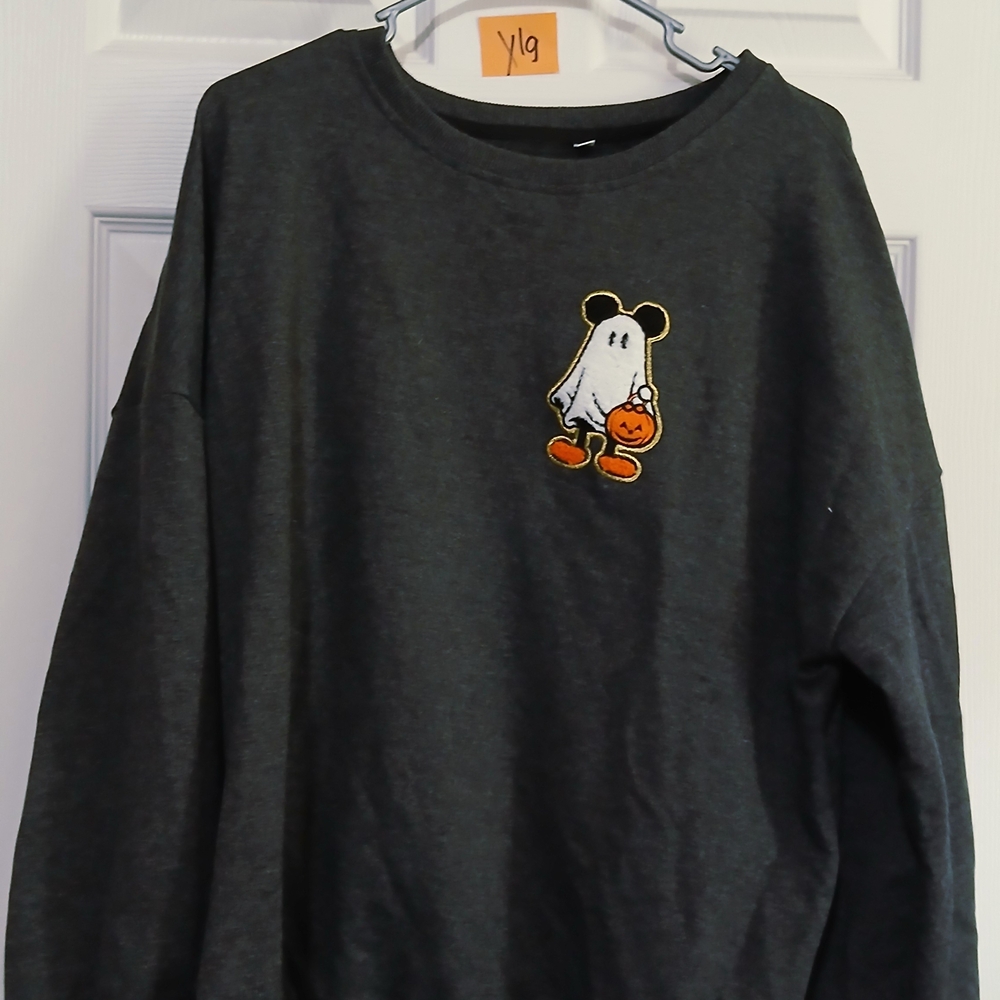 Gray Sweatshirt with Ghost Patch